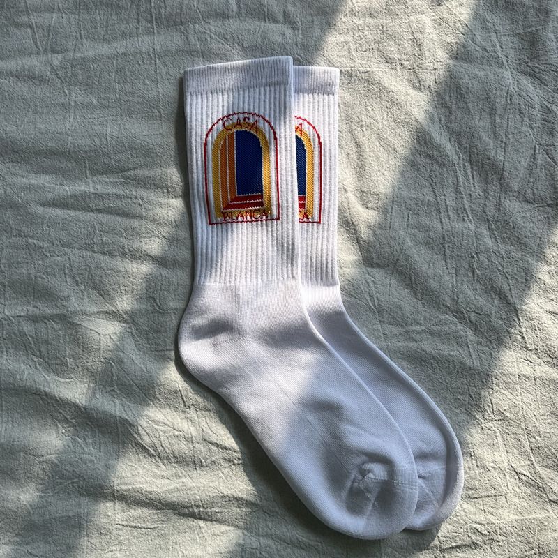 White Crew Socks with Arcteryxh Graphic