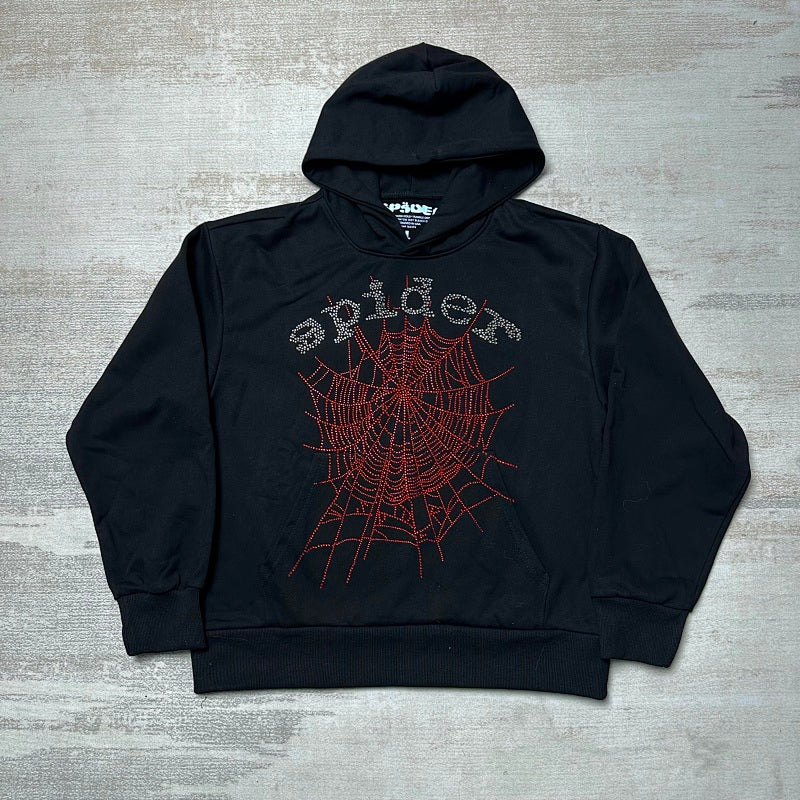 Sp5Der Rhinestone Logo Hoodie Black