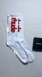 White Crew Socks with Red Logo