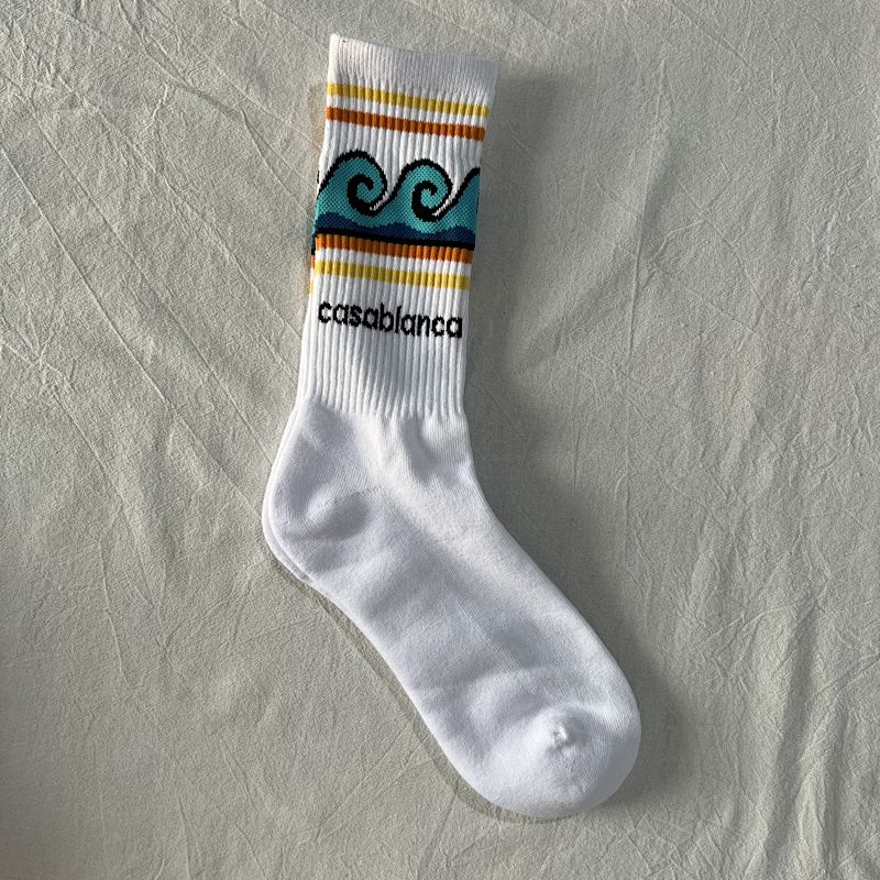 Casablanca Wave Print Striped Crew Socks