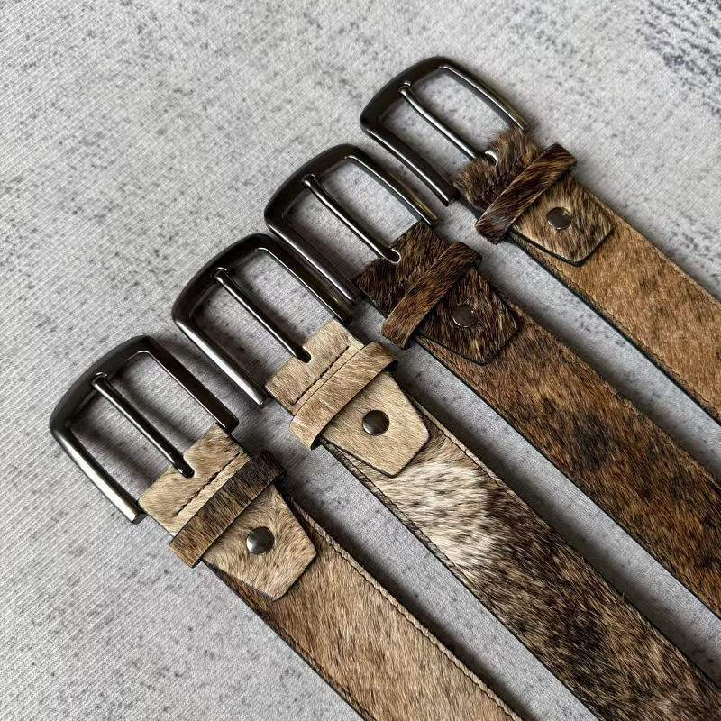 Unknown Brand Cowhide Hair-On Belt - Tan/Brown