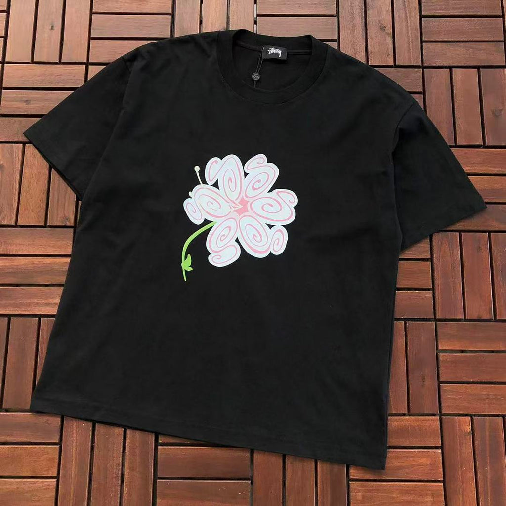 Black Flower Graphic Stussy T-Shirt