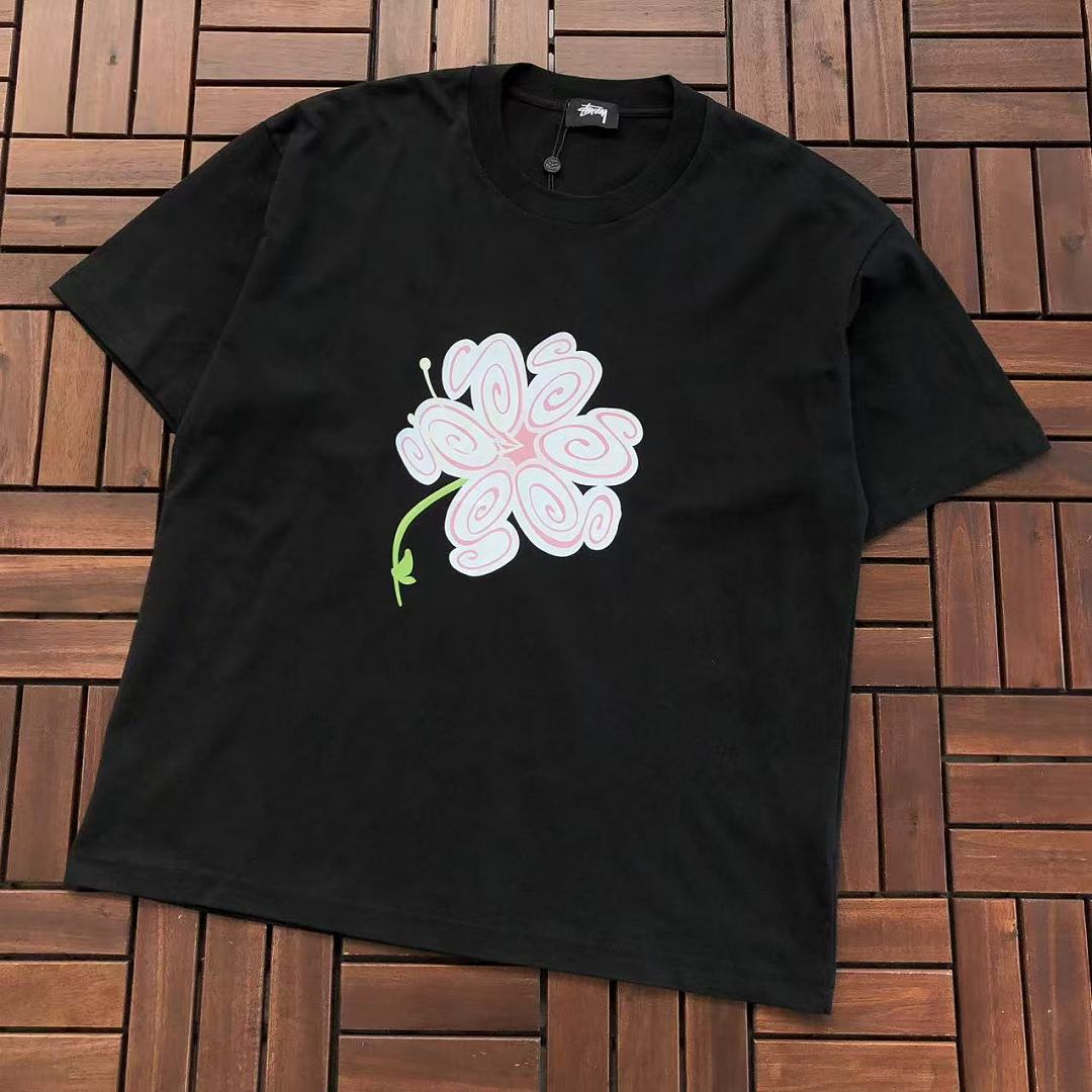 Black Flower Graphic Stussy T-Shirt