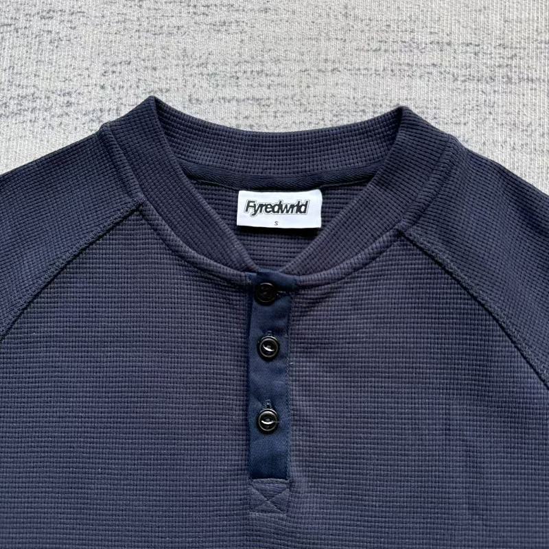 Unknown Brand Waffle-Knit Henley Long-Sleeve Shirt - Off-White/Cream