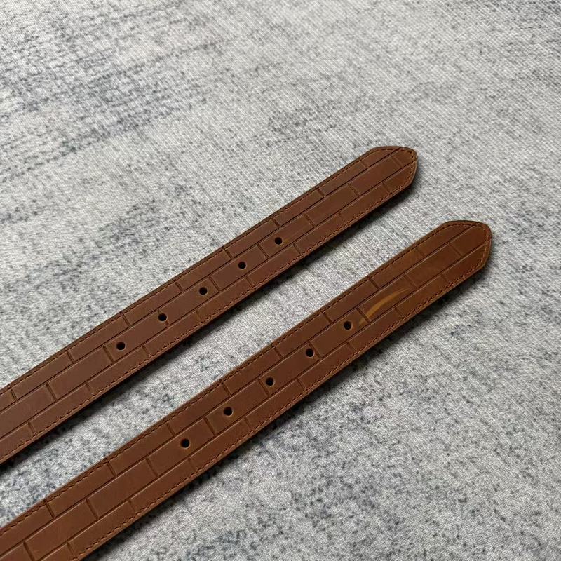 Unknown Brand Brick-Embossed Leather Belt - Tan/Cognac