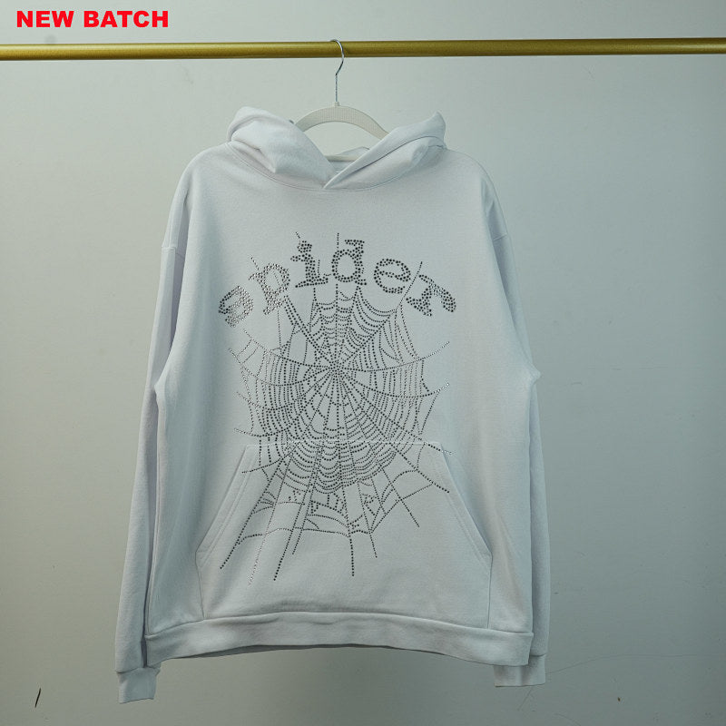 Sp5Der Rhinestone Logo Hoodie White