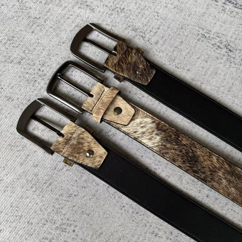 Unknown Brand Cowhide Hair-On Belt - Tan/Brown