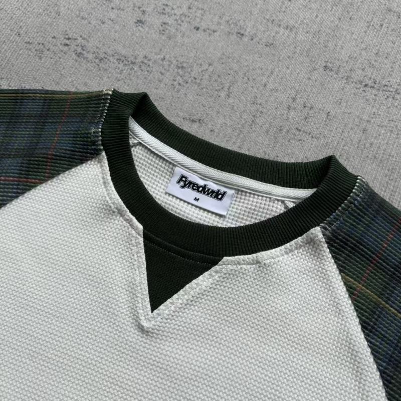 Unknown Brand Raglan Long Sleeve Thermal Shirt - White/Green Plaid