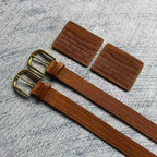 Brick-Embossed Leather Belt - Tan/Cognac