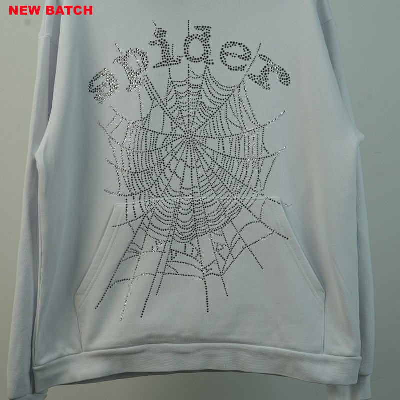 Sp5Der Rhinestone Logo Hoodie White