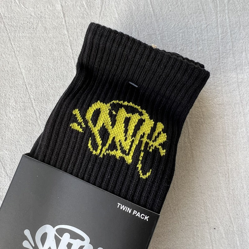 Black Crew Socks with Graffiti Logo Twin Pack