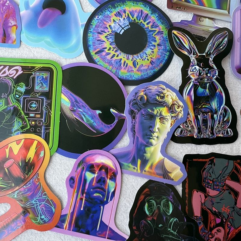 Holographic Vaporwave Aesthetic Sticker Pack Set