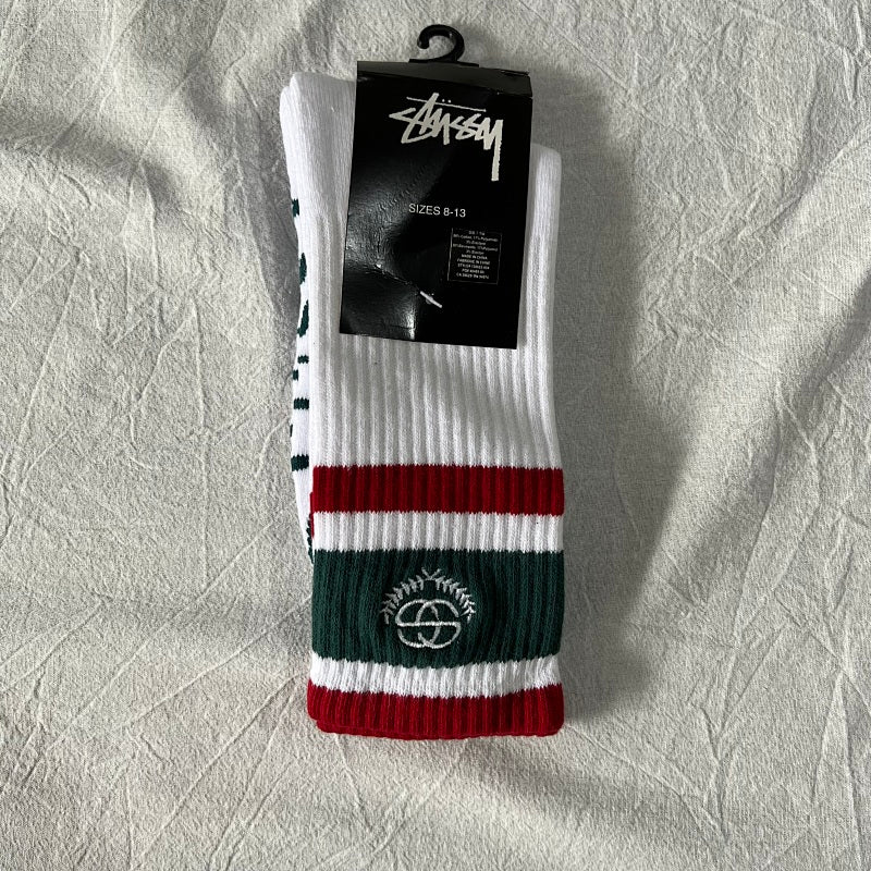 Stüssy Crew Socks - Green/Red/White