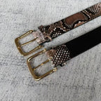 Snakeskin-Embossed Belt - Taupe/Brown