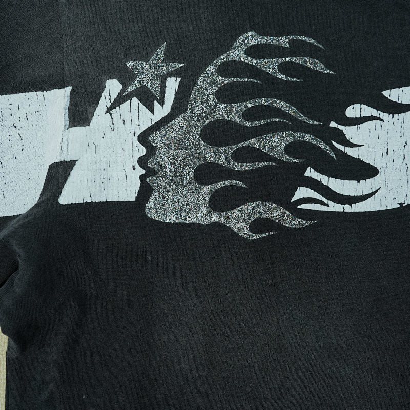 Hellstar Cartoon Logo Glitter Logo T-Shirt Black