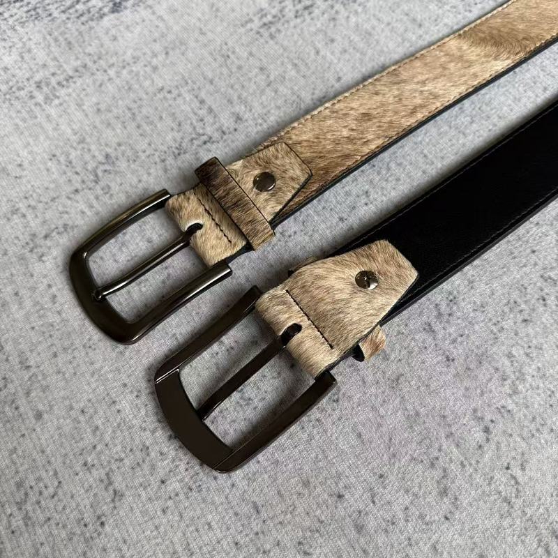 Unknown Brand Cowhide Hair-On Belt - Tan/Brown