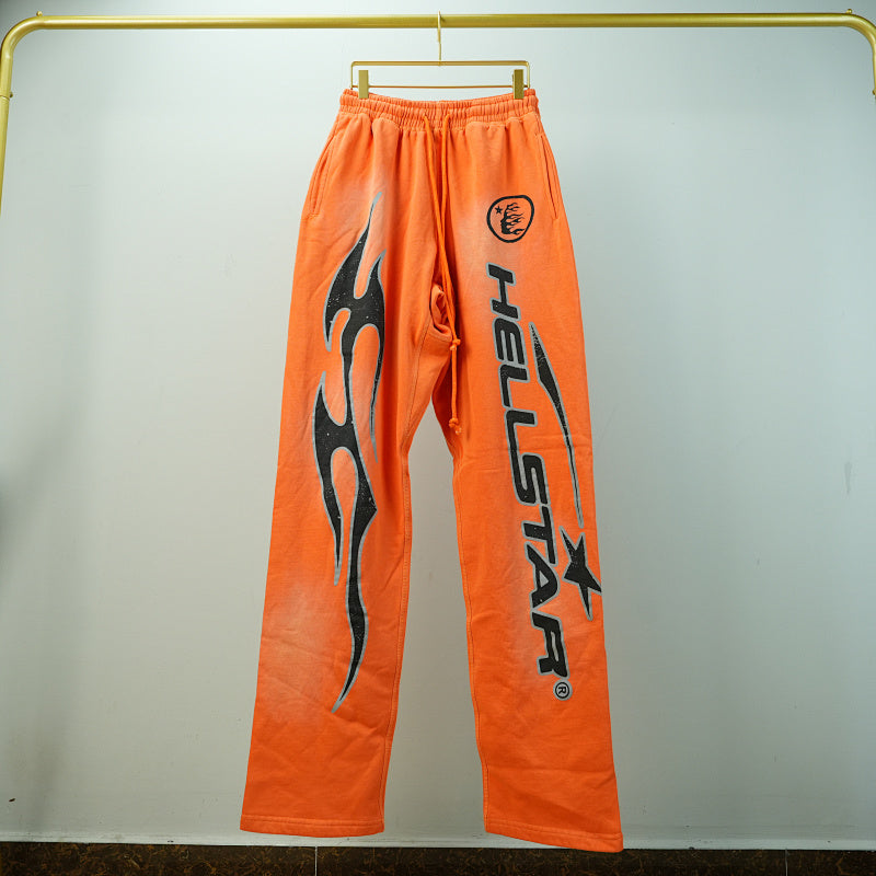 Hellstar Fire Orange Closed Elastic Bottom Sweatpants Orange Dye