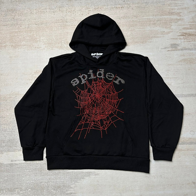 Sp5Der Rhinestone Logo Hoodie Black