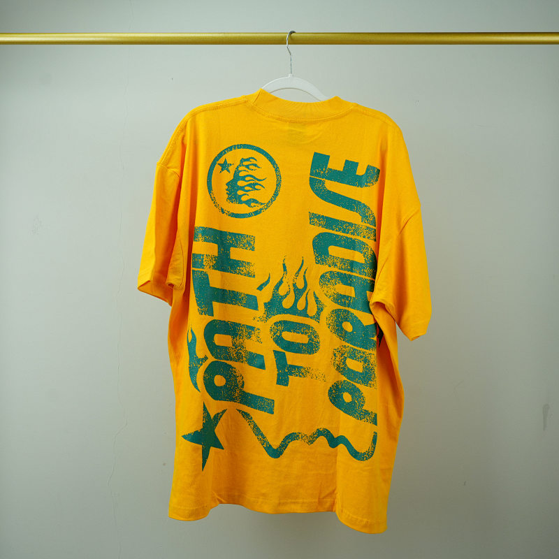 Hellstar Studios Jesus Emblem Short Sleeve Tee Shirt Yellow
