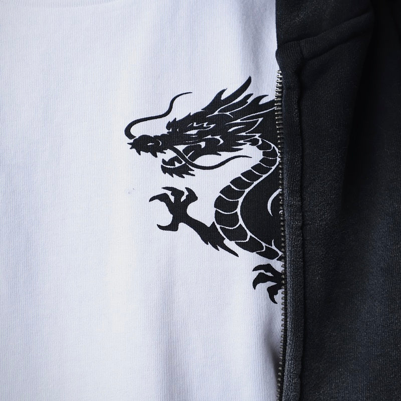 Unknown Brand Dragon Graphic Zip Hoodie - Black/White