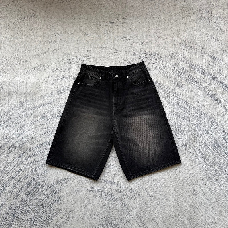 Unknown Brand Black Washed Denim Shorts - Tiger/Sakura Embroidery