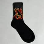Flame Print Crew Socks - White/Black/Red/Yellow