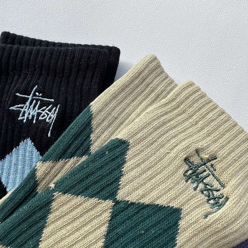 Argyle Pattern Crew Socks 3-Pack