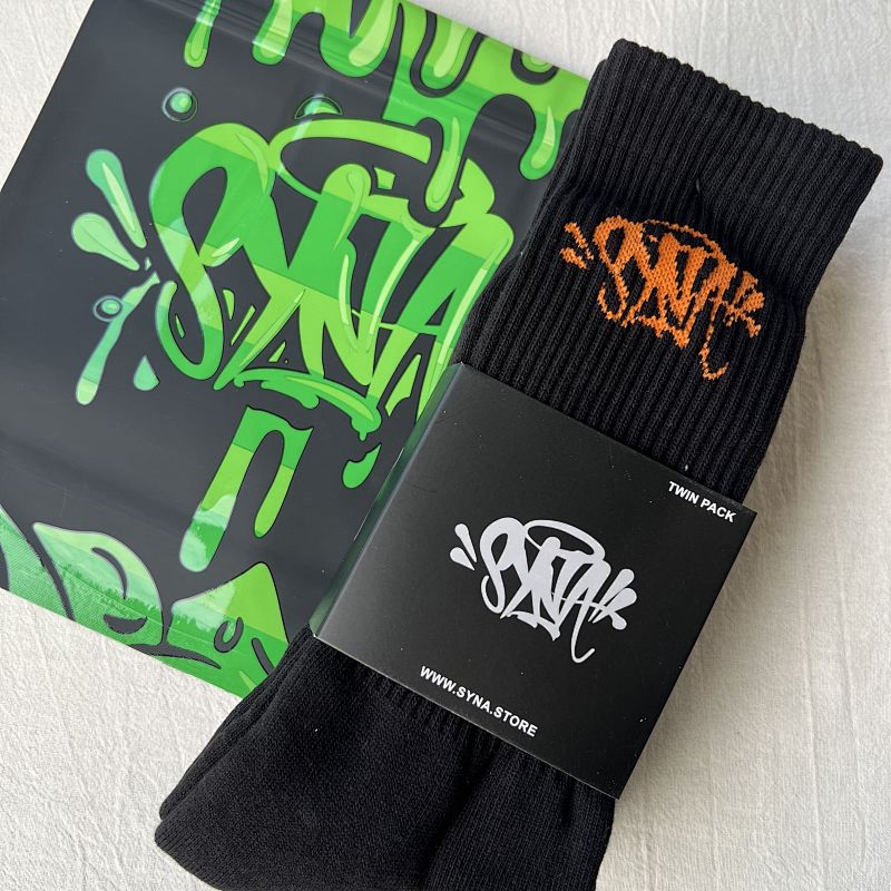 Black Crew Socks with Graffiti Logo Twin Pack