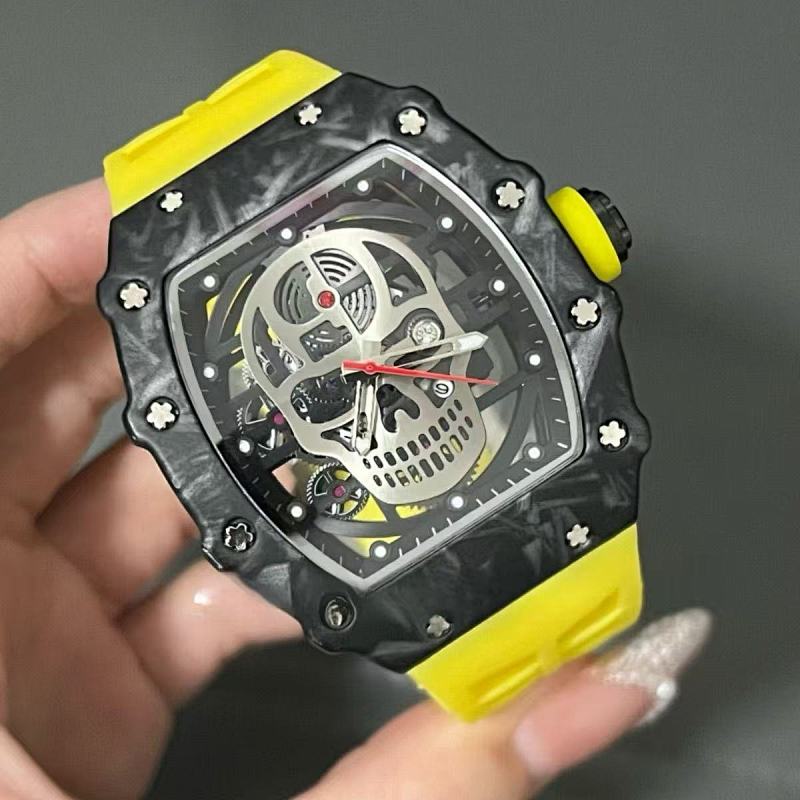 Skull Skeleton Dial Transparent Mechanical Watch with Rubber Strap