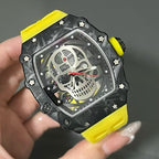 Skull Skeleton Dial Transparent Mechanical Watch with Rubber Strap