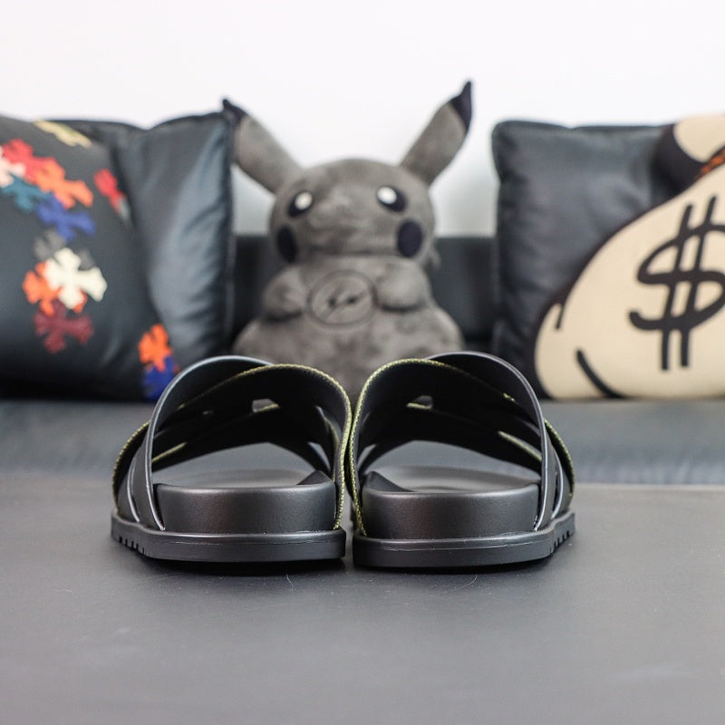 Hermes Izmir Sandal - Black/Khaki