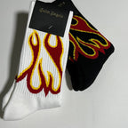 Flame Print Crew Socks - White/Black/Red/Yellow