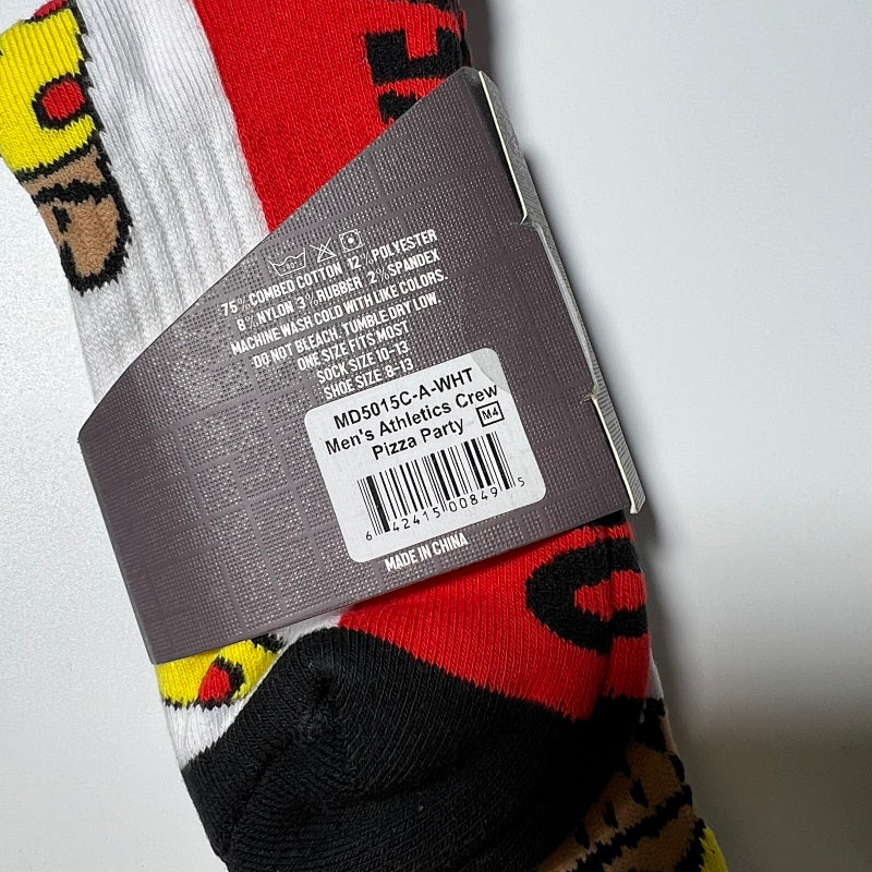 Oooh Yeah! Pizza Print Crew Socks - White/Yellow/Red