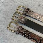 Snakeskin-Embossed Belt - Taupe/Brown