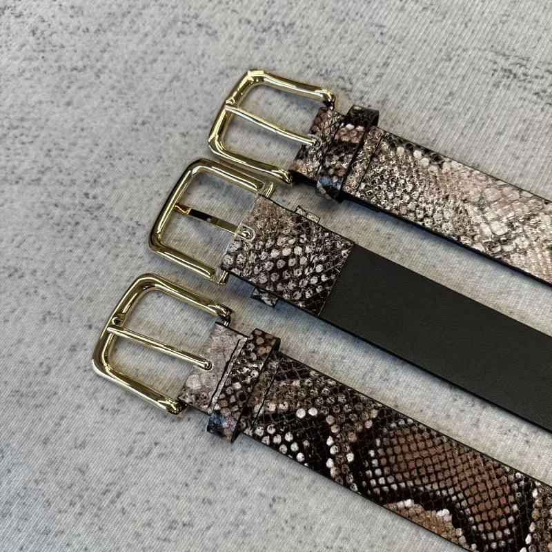 Unknown Brand Snakeskin-Embossed Belt - Taupe/Brown