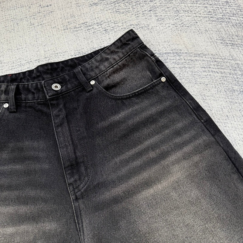 Unknown Brand Black Washed Denim Jeans - Red Dragon Embroidery
