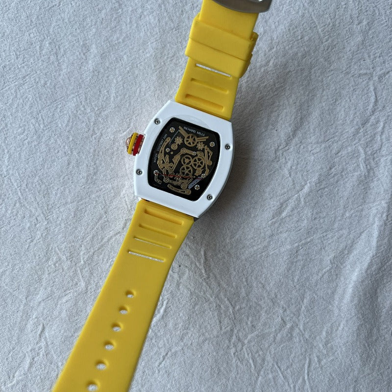 Colorful Dial Watch with Yellow Rubber Strap