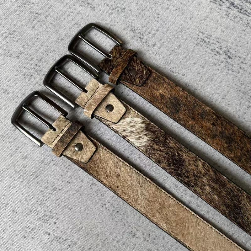 Unknown Brand Cowhide Hair-On Belt - Tan/Brown